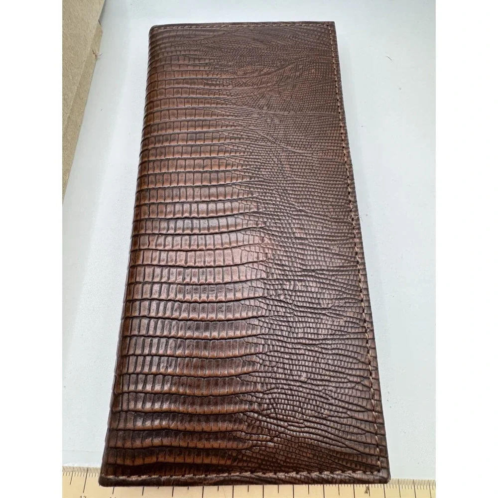 Ranger Belt Company Mens Brown Lizard Embossed Leather Long Bifold Wallet NIB